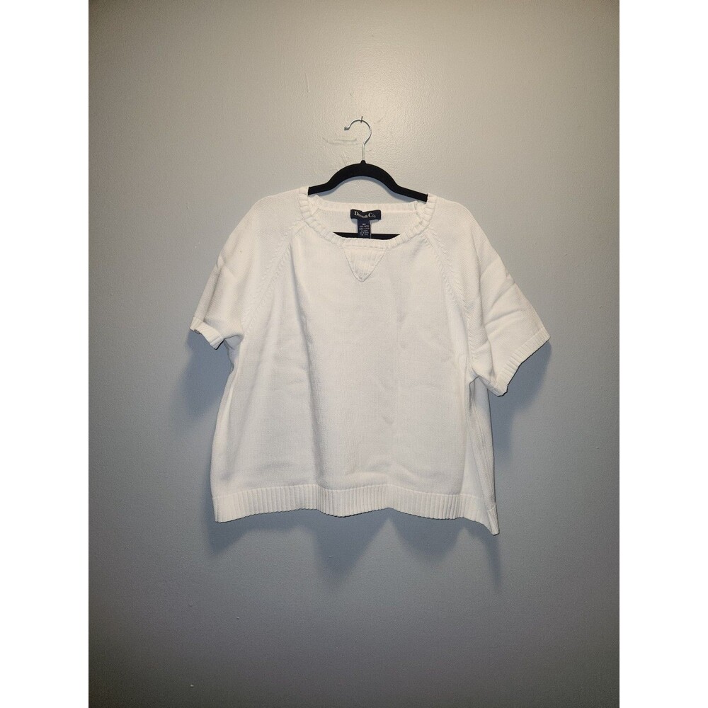 Denim & Co White Cable Knit Short Sleeve Sweater Top | 3XLarge